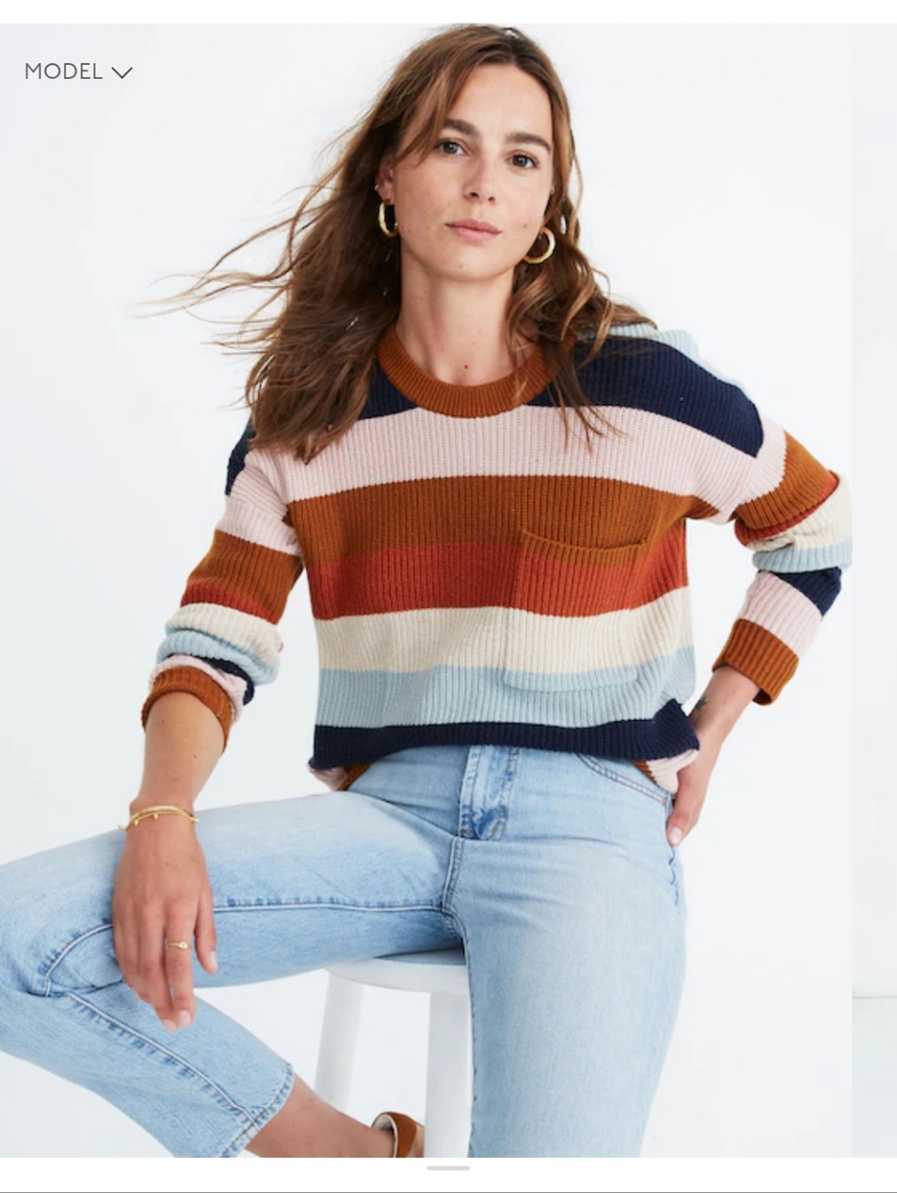 Madewell Rainbow Stripe Thompson Color Block Pullover Preppy Sweater XS